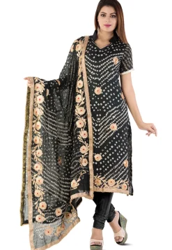 Bandhej Art Silk Straight Suit in Black