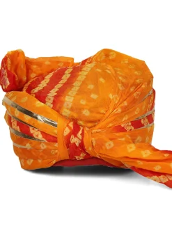 Bandhej Art Silk Turban in Shaded Orange