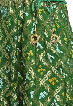 Bandhej Banarasi Silk Skirt in Dark Green