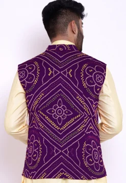 Bandhej Crepe Nehru Jacket in Purple