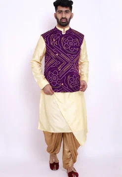 Bandhej Crepe Nehru Jacket in Purple
