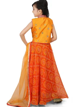 Bandhej Georgette A Line Lehenga in Orange