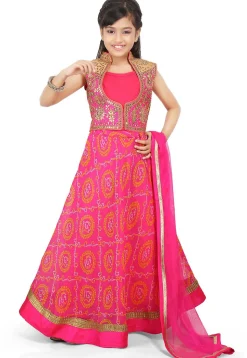 Bandhej Georgette A Line Lehenga in Pink