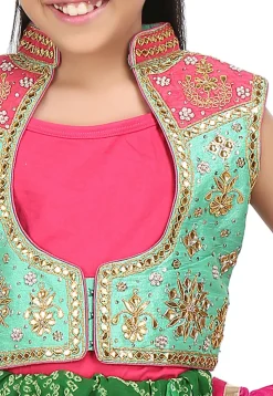 Bandhej Georgette Circular Lehenga in Green