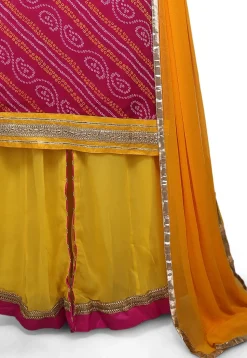 Bandhej Georgette Lehenga in Fuchsia and Yellow