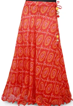 Bandhej Georgette Long Skirt in Red