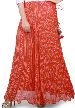 Bandhej Georgette Long Skirt in Orange