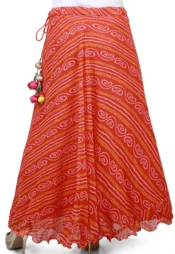 Bandhej Georgette Long Skirt in Orange