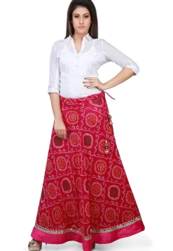 Bandhej Georgette Long Skirt in Magenta