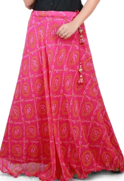 Bandhej Georgette Long Skirt in Pink