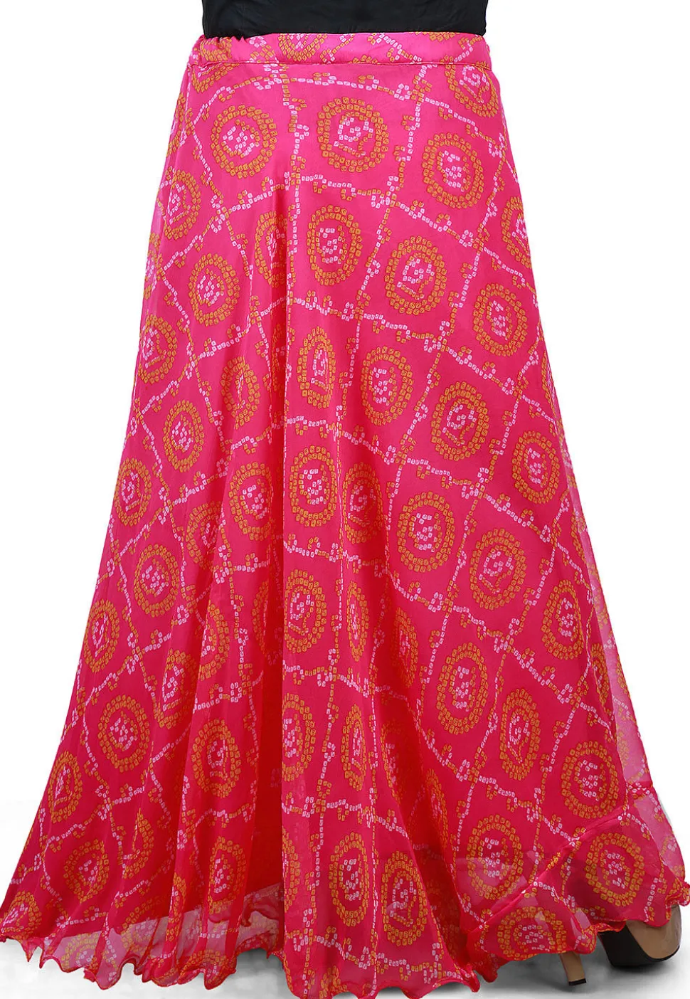 Bandhej Georgette Long Skirt in Pink