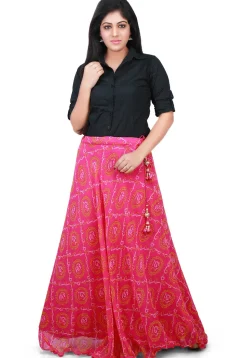Bandhej Georgette Long Skirt in Pink