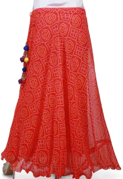Bandhej Georgette Long Skirt in Red