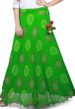 Bandhej Georgette Long Skirt in Green