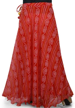 Bandhej Georgette Long Skirt in Red