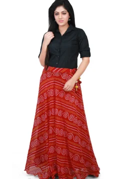Bandhej Georgette Long Skirt in Red