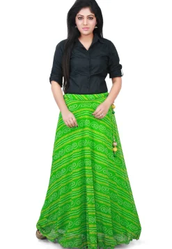 Bandhej Georgette Long Skirt in Green