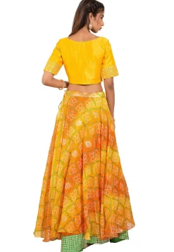 Bandhej Kota Silk Layered Skirt in Yellow