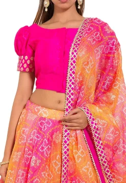 Bandhej Kota Silk Lehenga in Pink and Orange