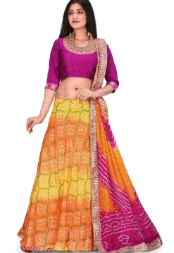 Bandhej Kota Silk Skirt in Multicolor