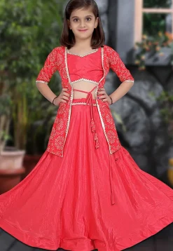 Bandhej Printed Art Silk Lehenga in Pink