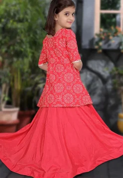 Bandhej Printed Art Silk Lehenga in Pink