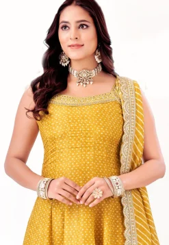 Bandhej Printed Art Silk Pakistani Suit in Mustard