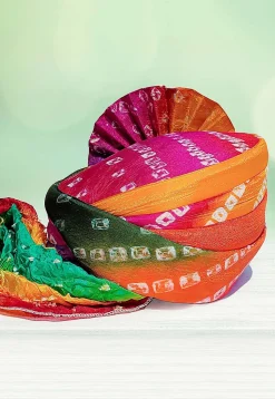 Bandhej Printed Art Silk Kids Turban in Multicolor
