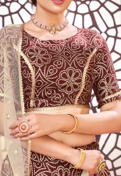 Bandhej Printed Art Silk Lehenga in Maroon