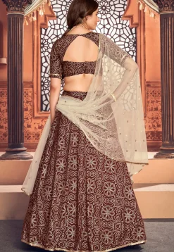 Bandhej Printed Art Silk Lehenga in Maroon