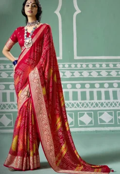 Bandhej Printed Art Silk Saree in Red