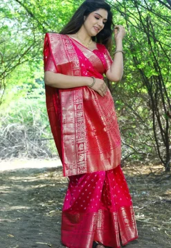 Bandhej Printed Art Silk Saree in Magenta