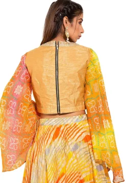 Bandhej Printed Bhagalpuri Silk Blouse in Beige and Orange