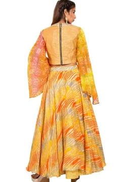 Bandhej Printed Bhagalpuri Silk Blouse in Beige and Orange