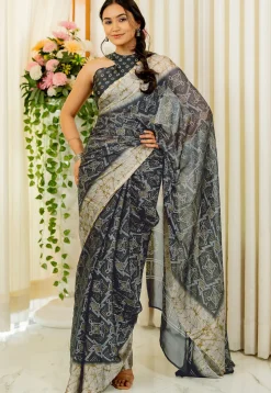 Bandhej Printed Chiffon Saree in Black