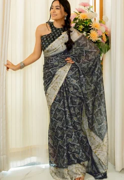 Bandhej Printed Chiffon Saree in Black