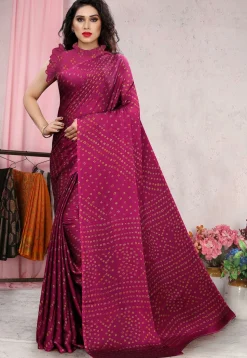 Bandhej Printed Chiffon Saree in Pink