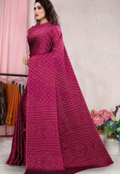 Bandhej Printed Chiffon Saree in Pink