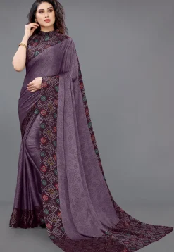 Bandhej Printed Chiffon Saree in Purple