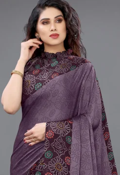 Bandhej Printed Chiffon Saree in Purple