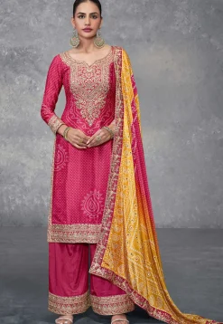 Bandhej Printed Chinon Chiffon Pakistani Suit in Pink