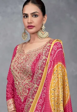Bandhej Printed Chinon Chiffon Pakistani Suit in Pink