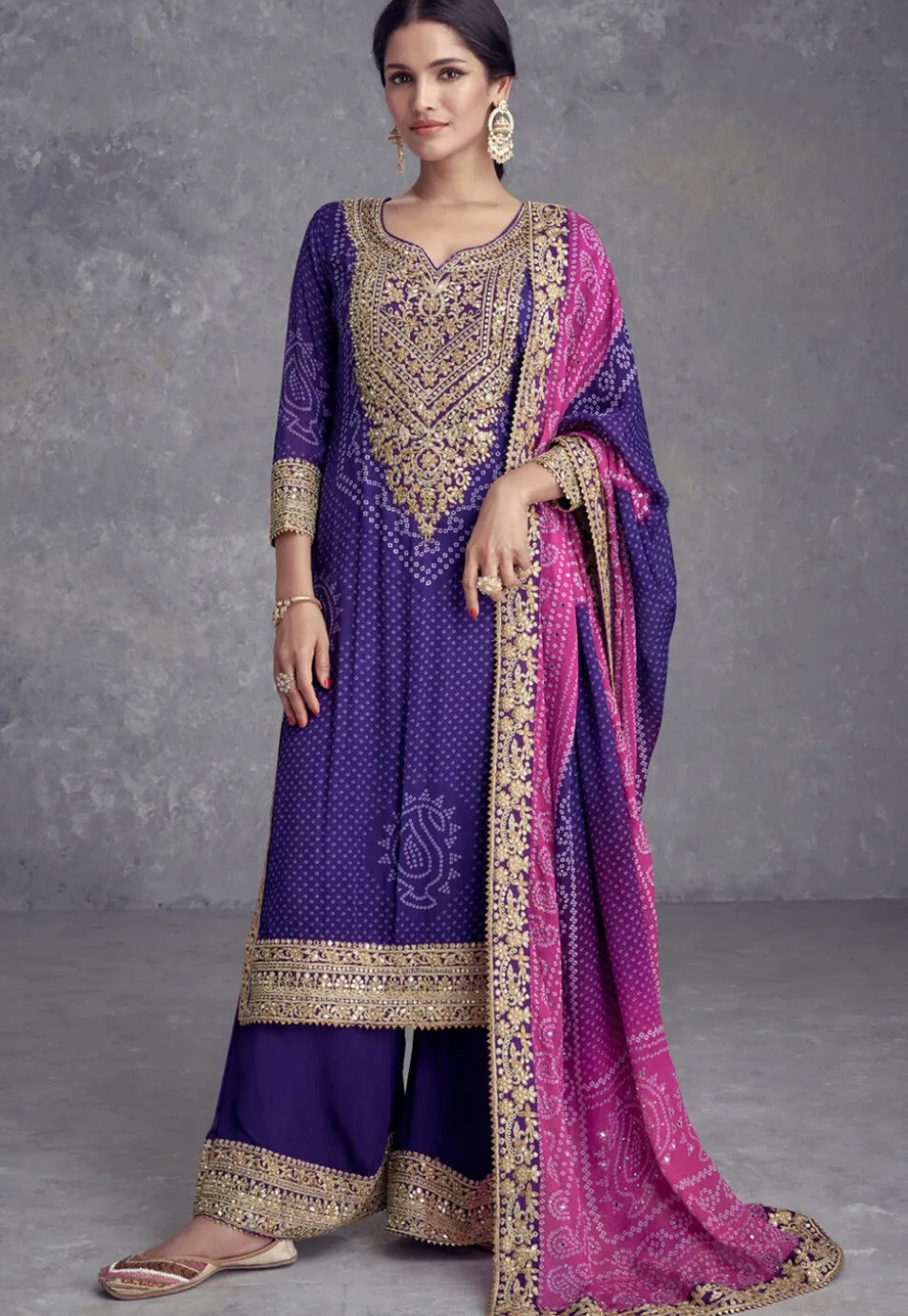 Bandhej Printed Chinon Crepe Pakistani Suit in Indigo Blue