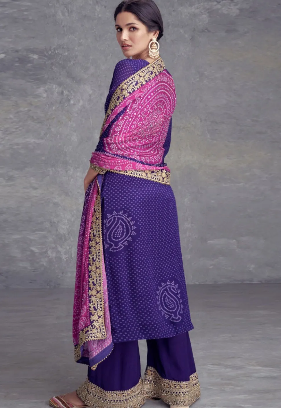 Bandhej Printed Chinon Crepe Pakistani Suit in Indigo Blue