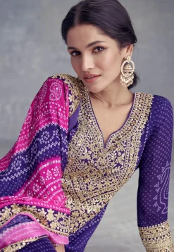 Bandhej Printed Chinon Crepe Pakistani Suit in Indigo Blue