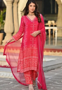 Bandhej Printed Chinon Silk Pakistani Suit in Pink