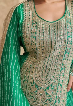 Bandhej Printed Chinon Silk Pakistani Suit in Teal Green