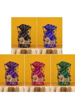 Bandhej Printed Combo Crepe Potli Bag in Multicolor