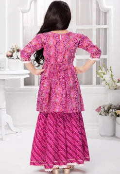 Bandhej Printed Cotton A Line Kurta Set in Purple