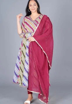 Bandhej Printed Cotton Anarkali Suit in Multicolor